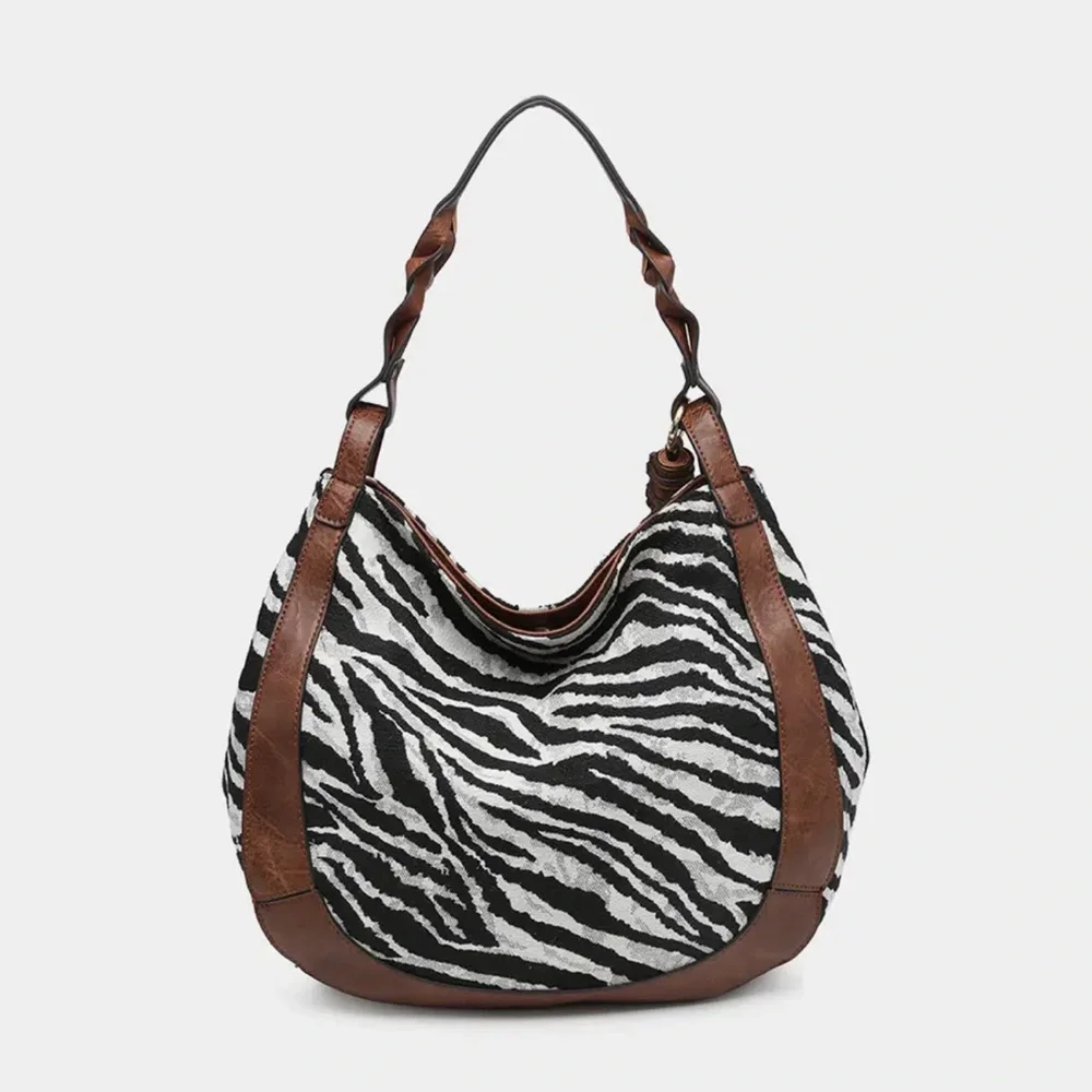 ShopEvelynne Zebra Pattern Hobo Bag Set with Brown Details